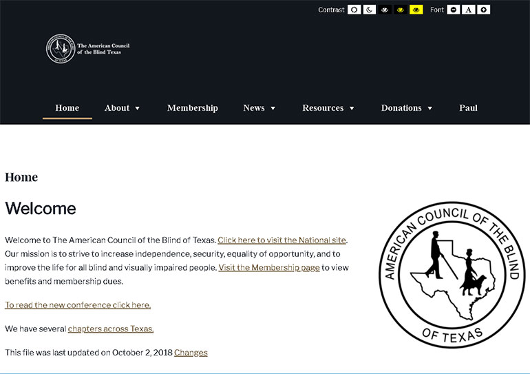 American Council of the Blind Texas Screenshot